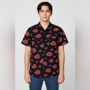 Naruto Shippuden Shirt Men's Button Up Boxlunch akatsuki cloud anime manga Large